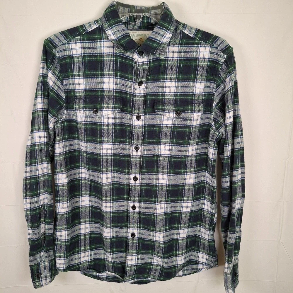 American Eagle Flannel Men's Medium Shirt Blue Green Plaid Tartan Outdoors‎ - Picture 3 of 13